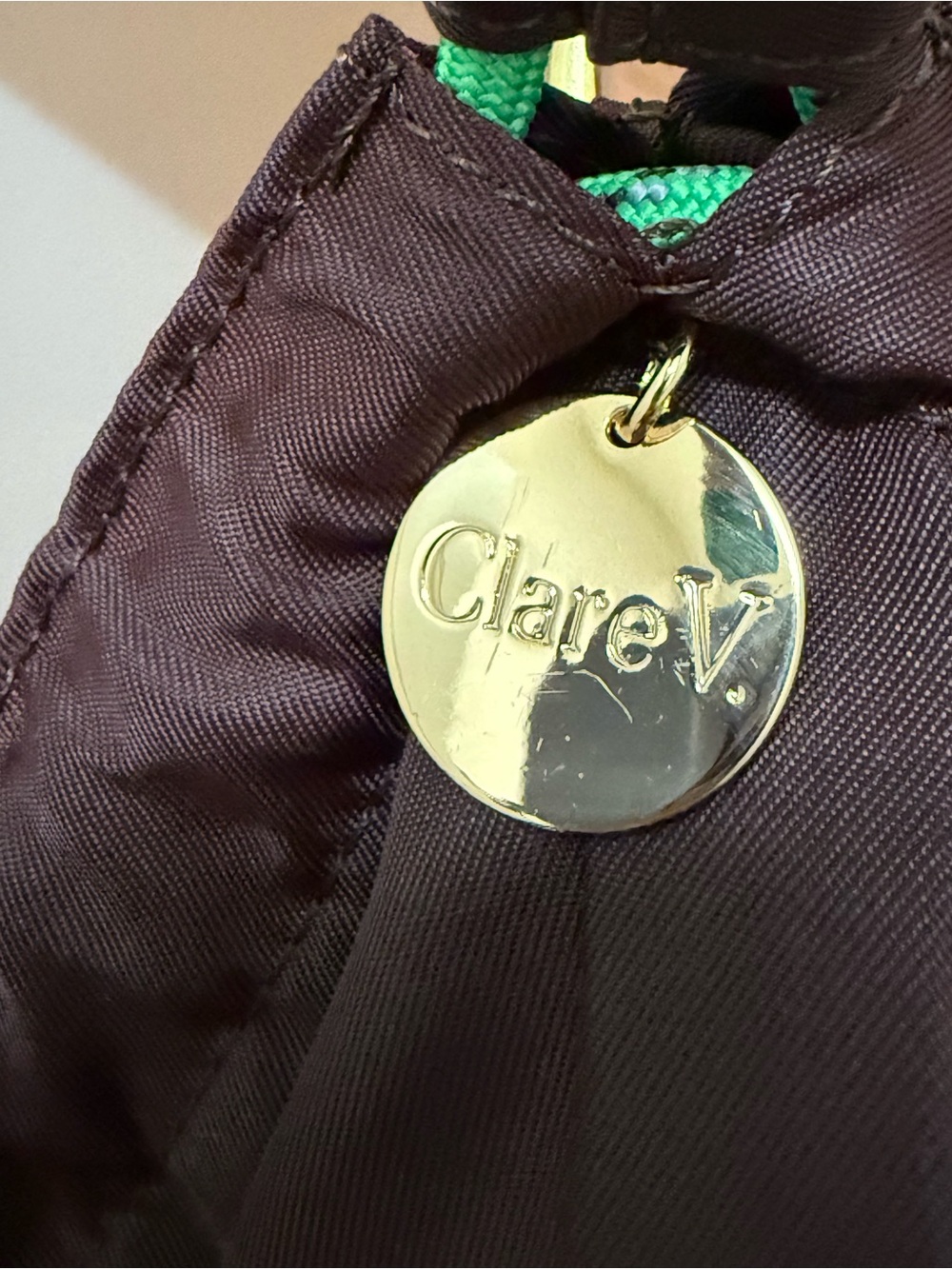 Clare V Sac Tout in Brown Nylon with Green Accents - Picture 5 of 7